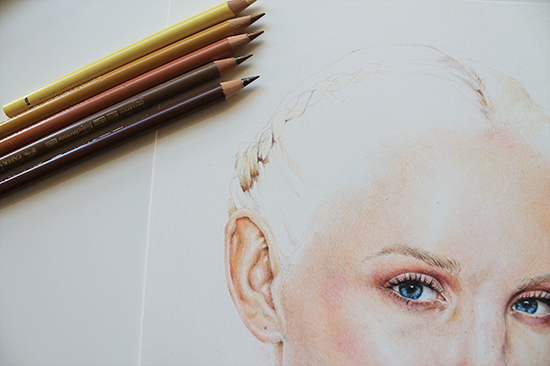 Painting a colored pencil portrait step