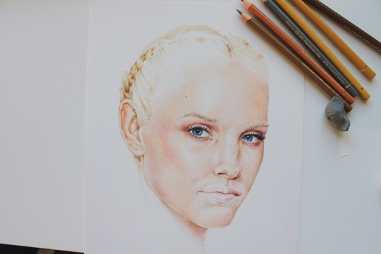 Painting a colored pencil portrait step