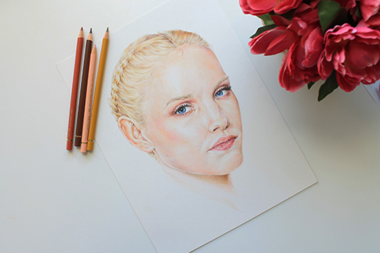 Painting a colored pencil portrait step