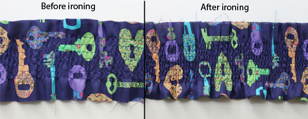 Before and after ironing shirring