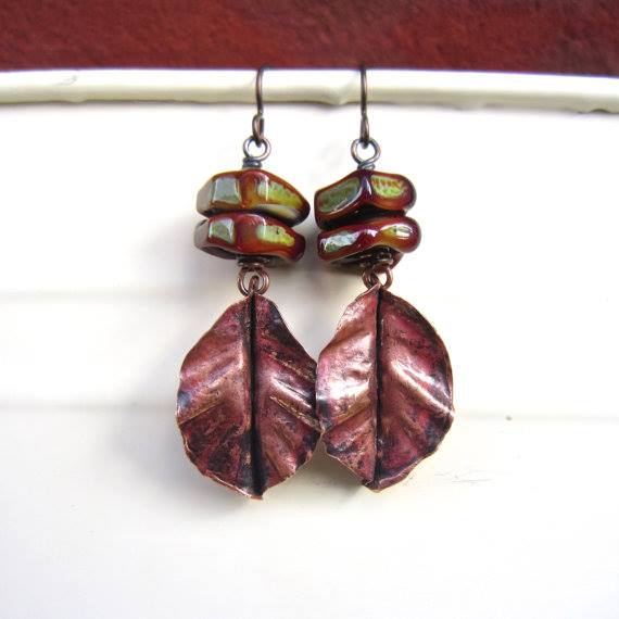 Handmade fold form leaf earrings by Lesley Watt