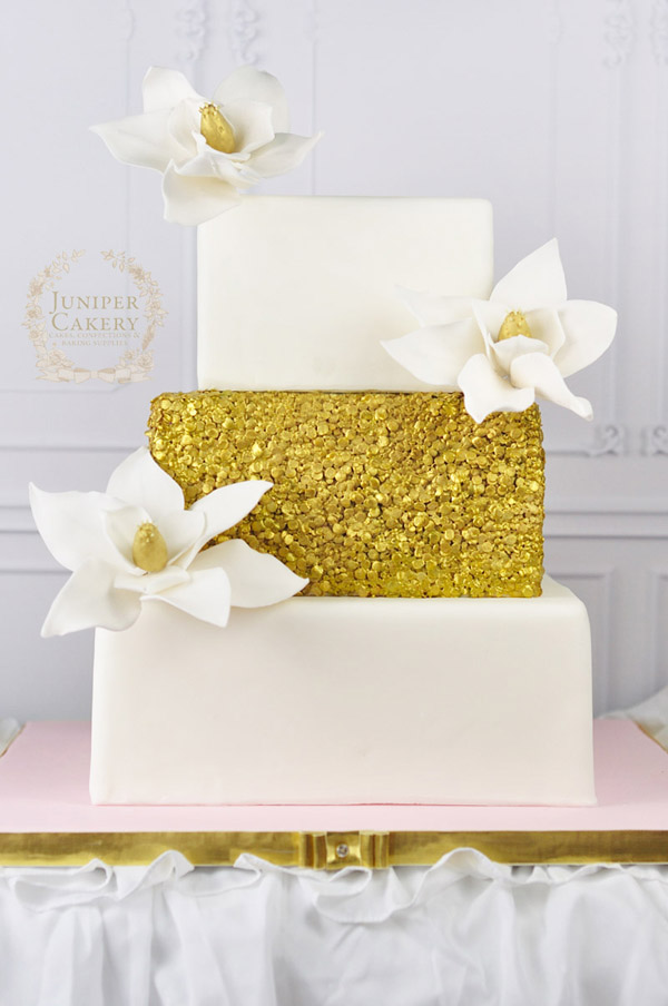 Golden Magnolia Wedding Cake by Juniper Cakery