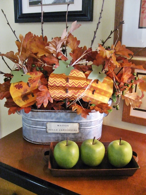 Paper Pumpkin Decor in a Planter