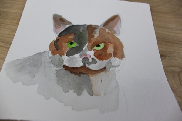 ink wash on cat with no lines