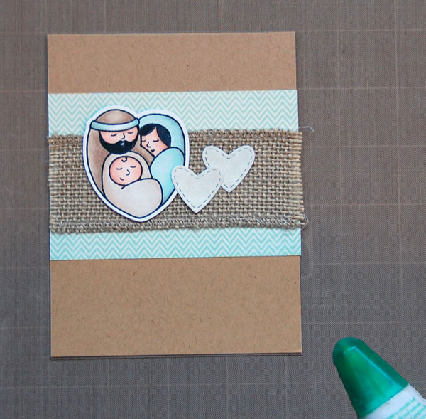 Adhered burlap, image and hearts