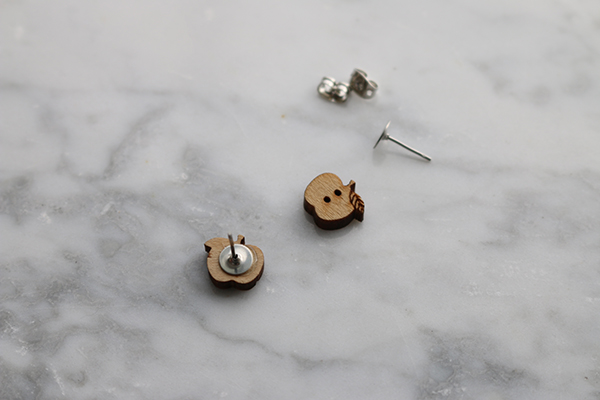 Wooden Apple Studs with backing attached