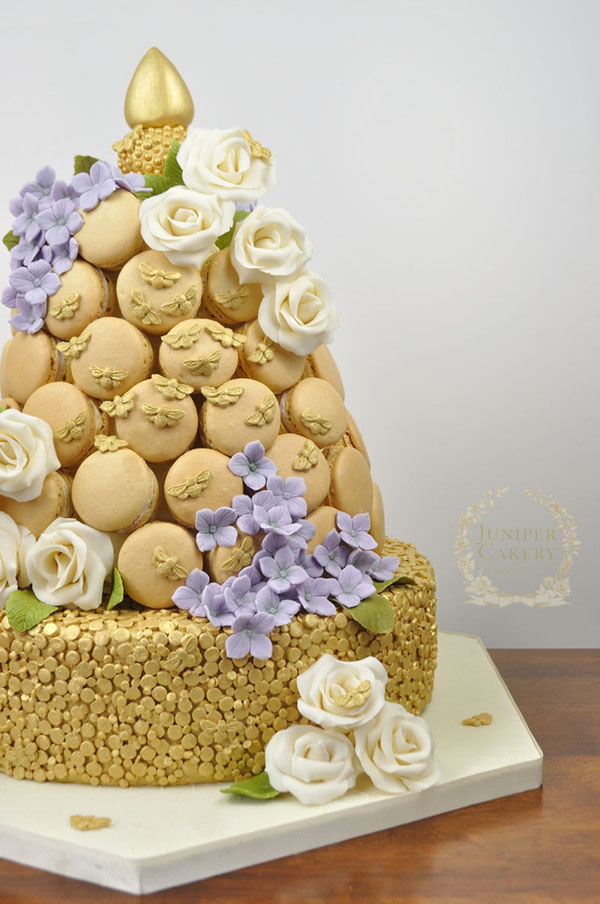 Beehive macaron tower cake by juniper Cakery