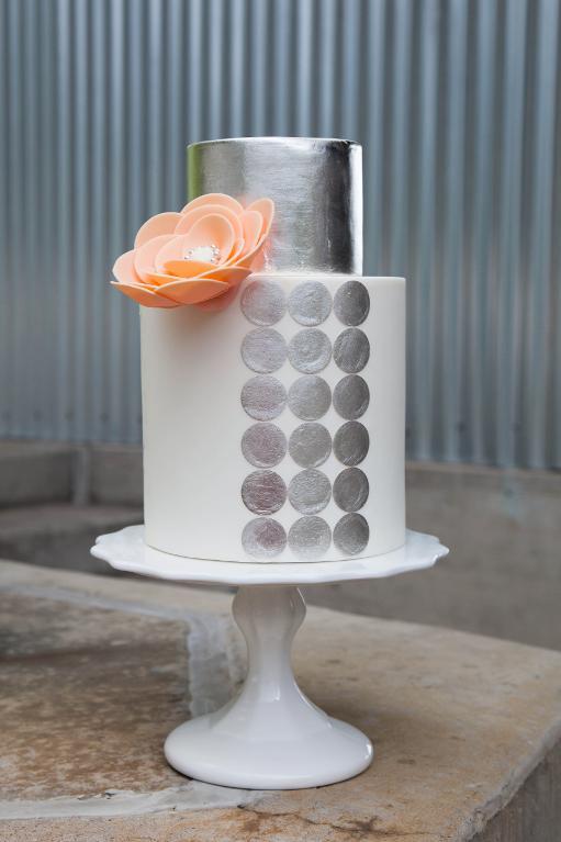 Silver dot cake by Bluprint instructor Jessica Harris