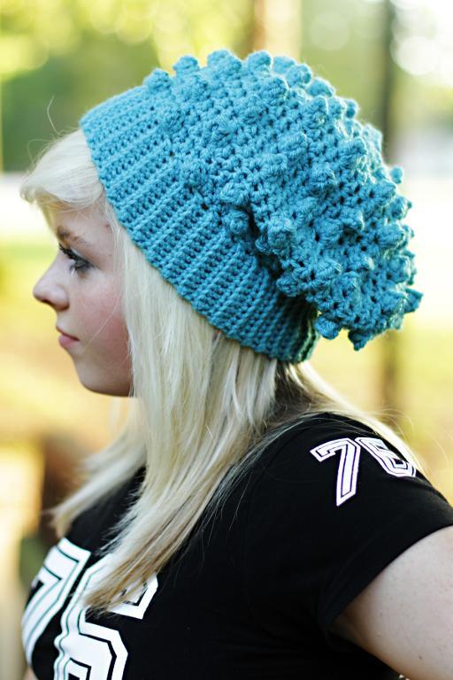 Popcorn Slouchy Hat crochet pattern