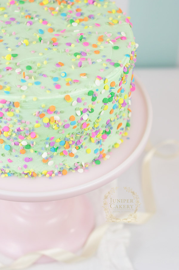 Fun gluten free confetti cake with recipe by Juniper Cakery