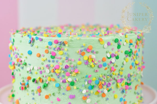 Fun recipe for gluten-free confetti cake by Juniper Cakery