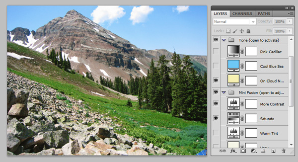 Screen shot showing a Photoshop action selectively applied