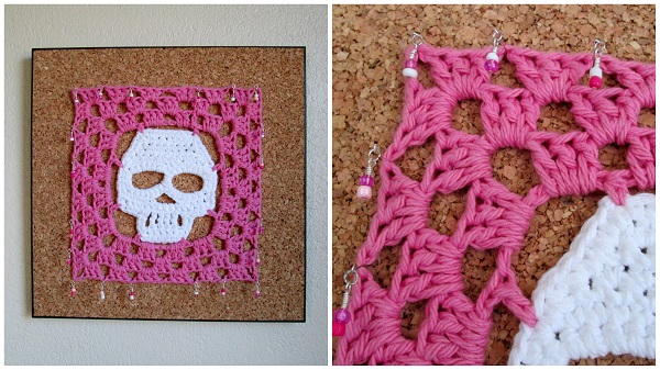 Framed Crochet Granny Skull Square