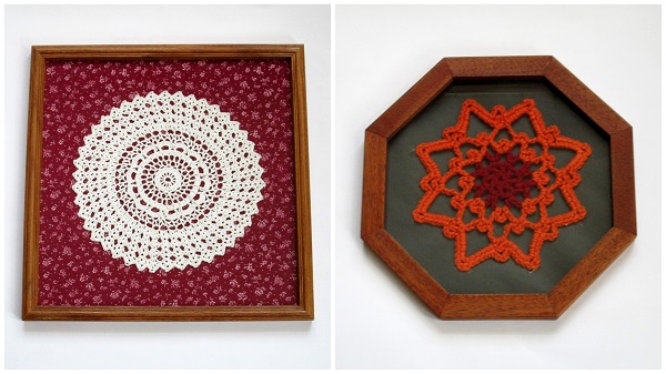 Crochet Doily and Motif Framed Under Glass