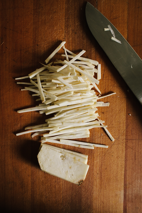 celeriac sliced into matchsticks