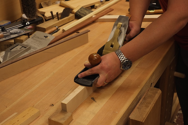 Planing the edge of a board straight for glue up