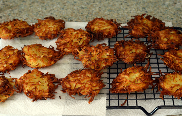 A batch of Freshly Cooked Latkes