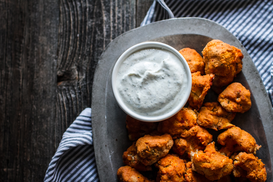 Cauliflower Buffalo Bites  With Greek Yogurt Dipping Sauce