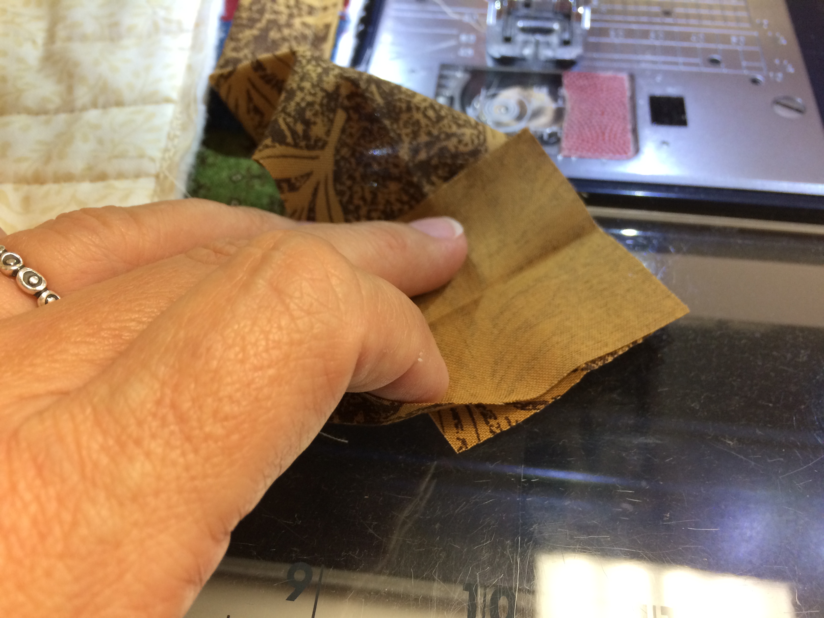 placement for sewing binding tails together