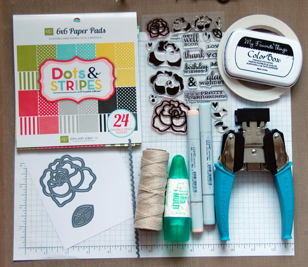 Supplies needed to create rose Thank You card