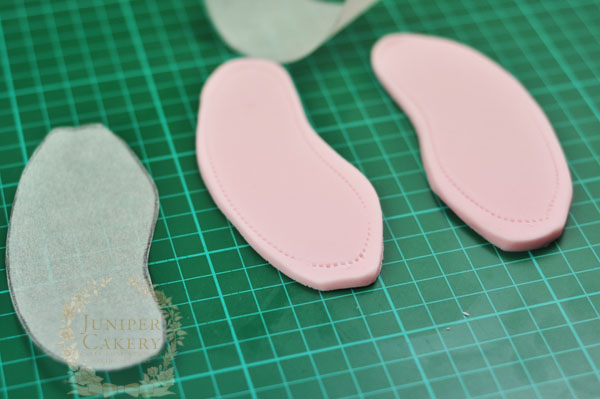 Easy gum paste ballet slipper tutorial by Juniper Cakery