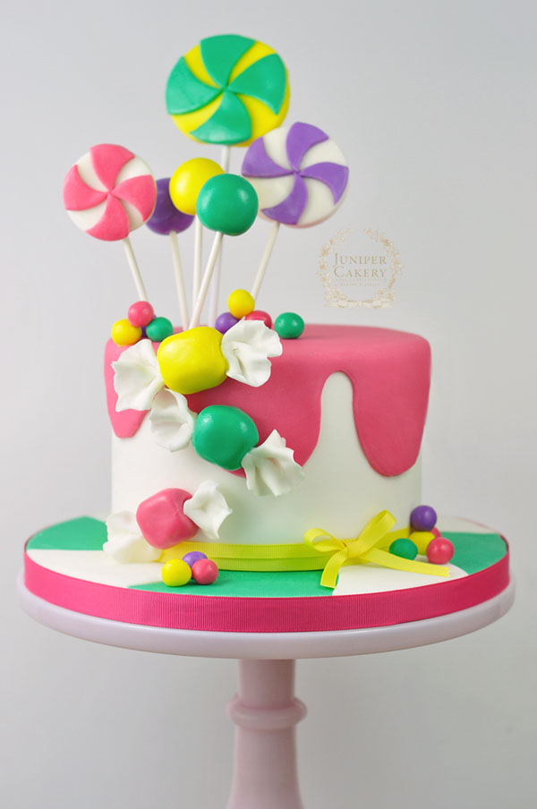 Bright and colorful candy cake tutorial by Juniper Cakery