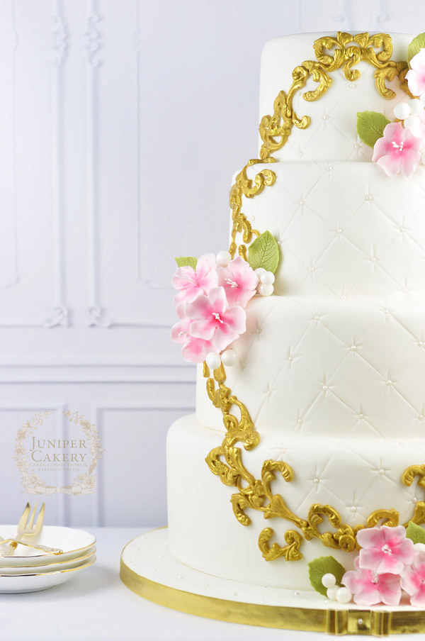 Pink cherry blossom frame cake by Juniper Cakery