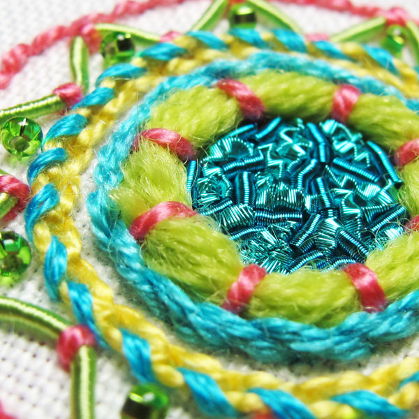 Closeup of an embroidered scissor fob