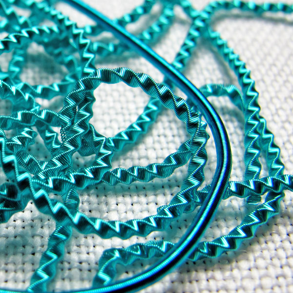 Closeup of blue metallic threads