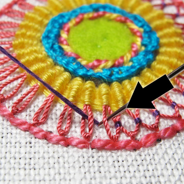 Stitching an embroidered scissor fob