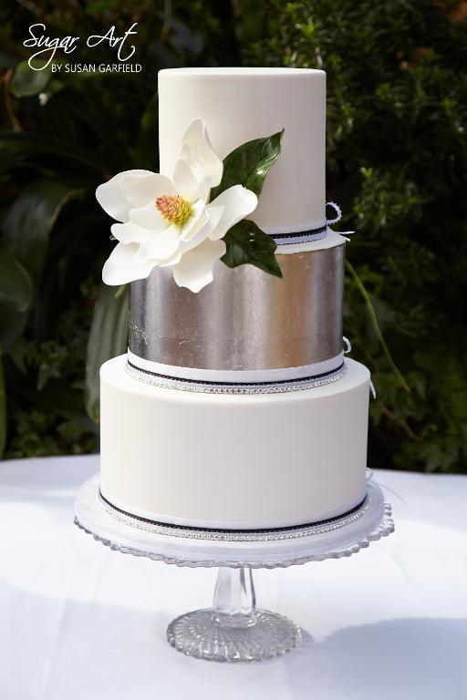 Magnolia cake with silver leaf by Bluprint member SugarArtbySusan