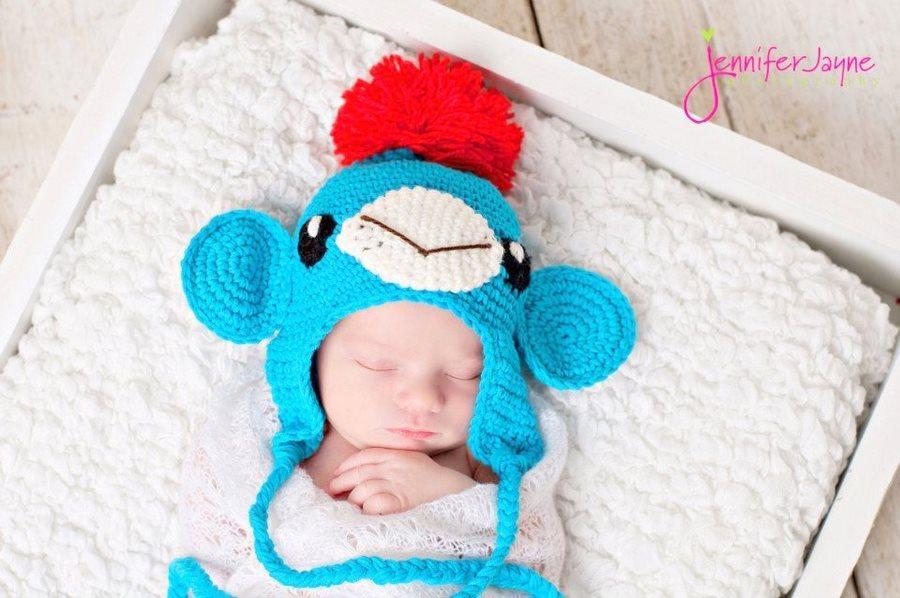 Blue Monkey Hat with Earflap crochet pattern