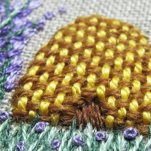 Crewel wool and Trebizond silk in woven stitch