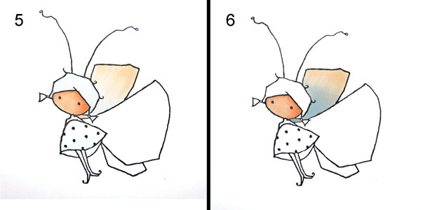 Steps 5-6 Coloring wings using Feathering