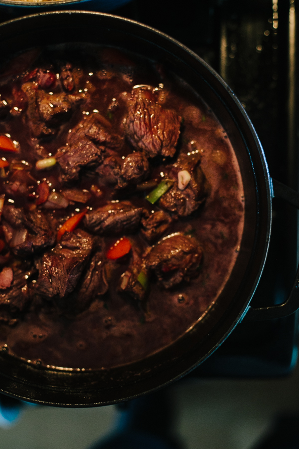 Simmering beef stew