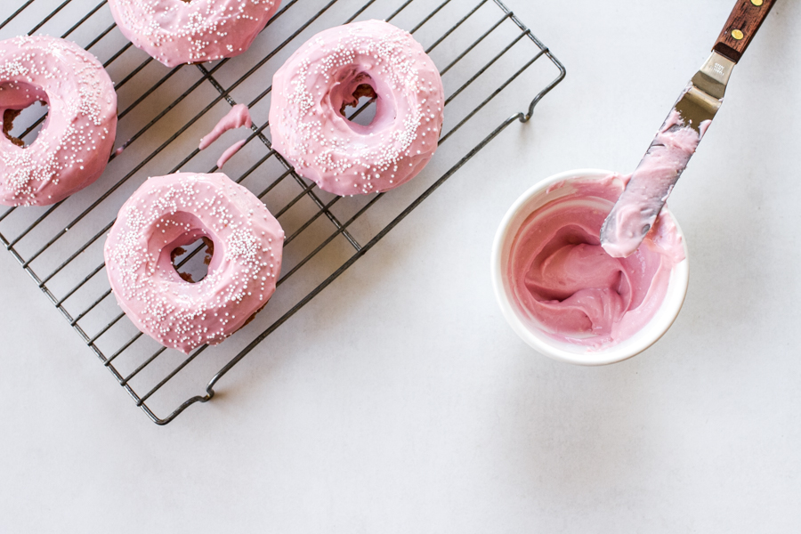 Beet Dyed Pink Vanilla Bean Baked Donuts