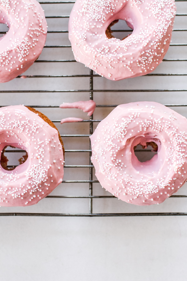 Beet Dyed Pink Vanilla Bean Baked Donuts