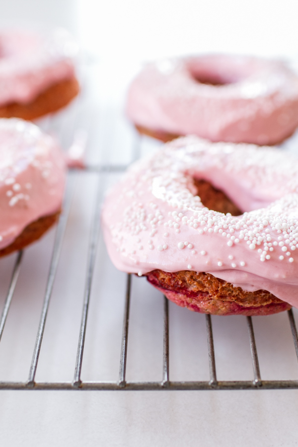 Beet Dyed Pink Vanilla Bean Baked Donuts