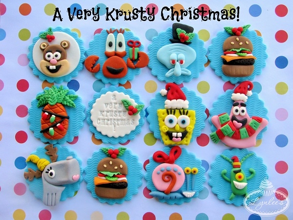 Spongebob Christmas cupcake toppers