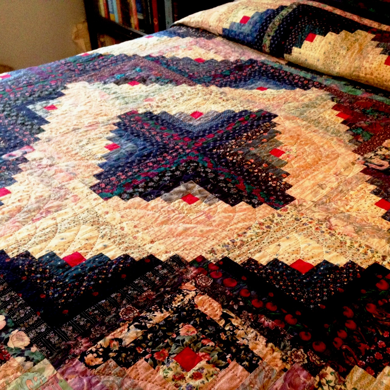 Traditional Blue and White Log Cabin Quilt