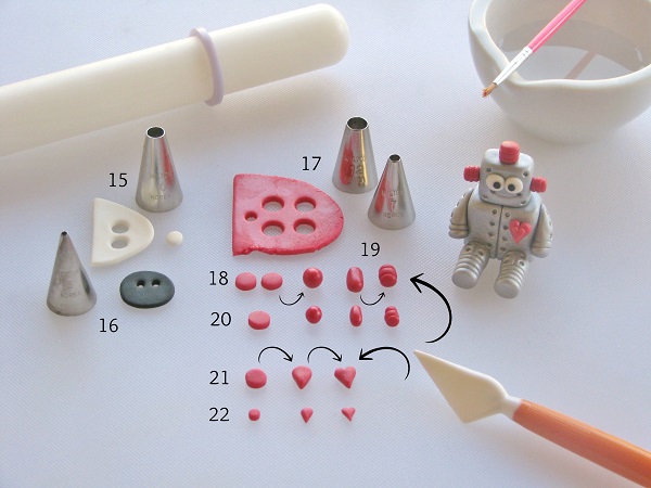 Valentine robot fondant tutorial step 4