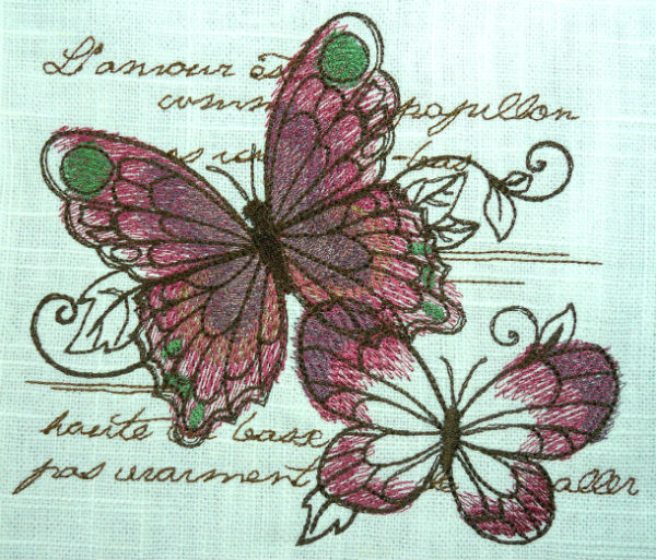 Parisian Butterflies thread work embroidery design.