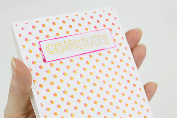 DIY Metallic Offset Stamped Greeting Card (Close Up)