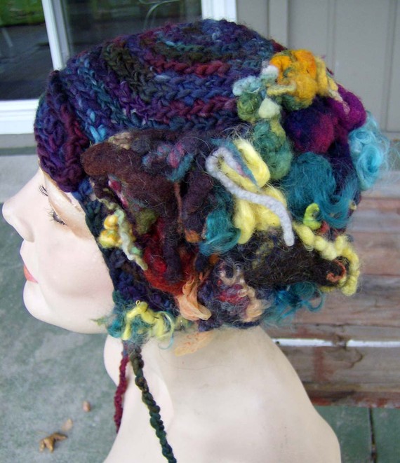 Freeform Crochet Hat with Felted Bubbles by Heather Lightbody