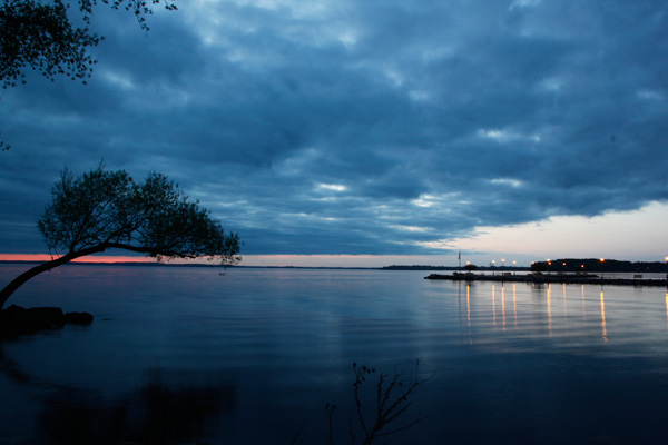 Twilight sky reflecting in a still lake