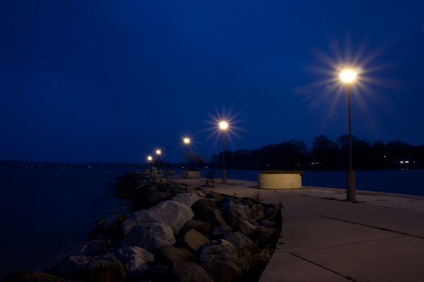 Street light starbursts at twilight