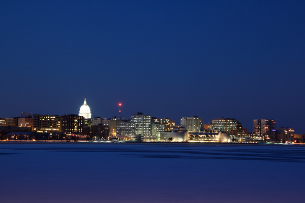 Madison cityscape at twilight