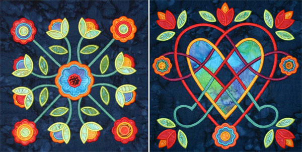 Midnight Roses Rose of Sharon machine appliqué blocks.