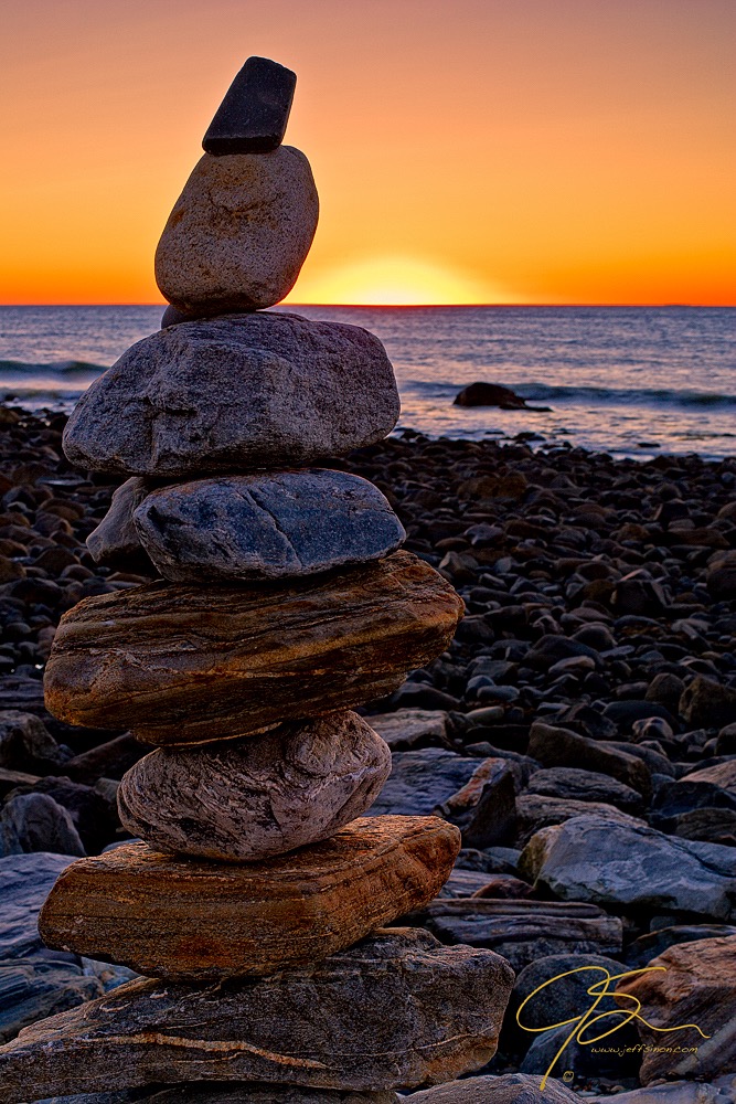 Cairn At Sunrise, Rye Harbor, NH.