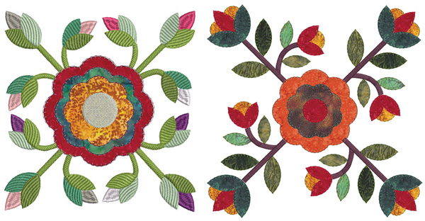 Rose of Sharon machine embroidery blocks.